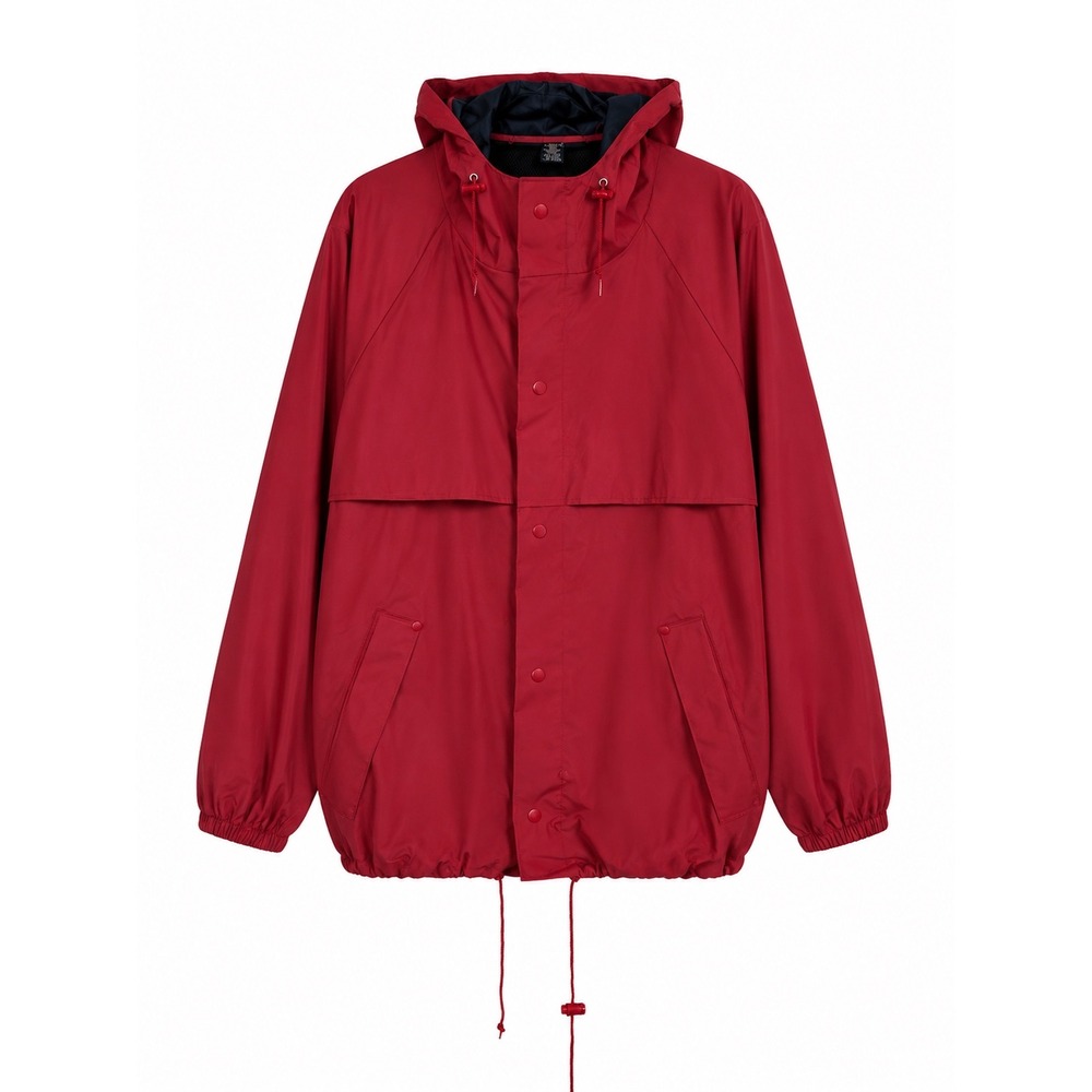 Lands' End Brimmed Hood PVC Shell Red Rain Jacket Funnel Neck Size XL Unisex